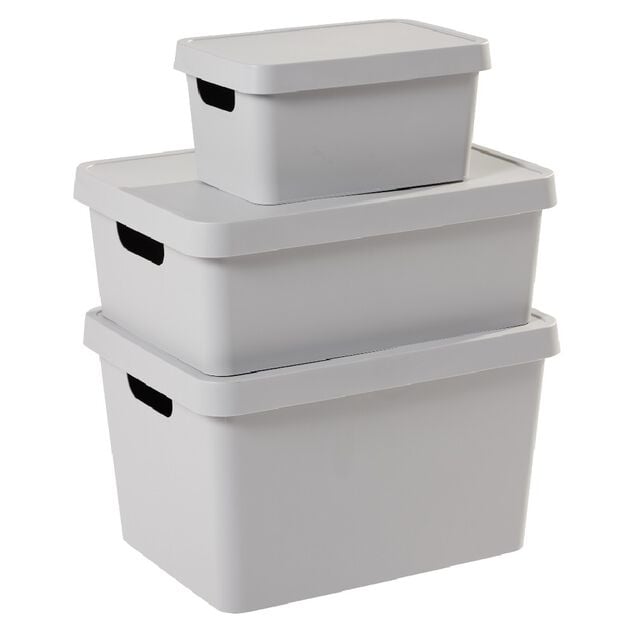 Bo&icirc;te de rangement avec couvercle grise 17 L