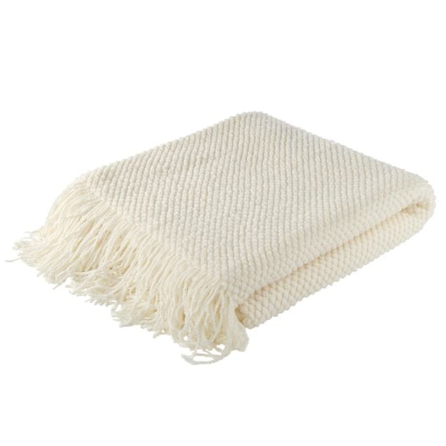 Plaid effet gaufr&eacute; avec franges 130x160cm (2 mod&egrave;les beige ou marron)