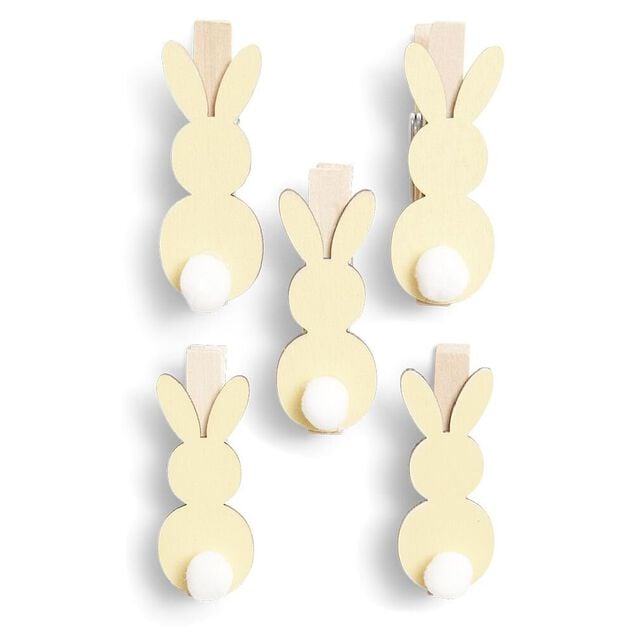 Lot de 5 pinces en bois forme lapin