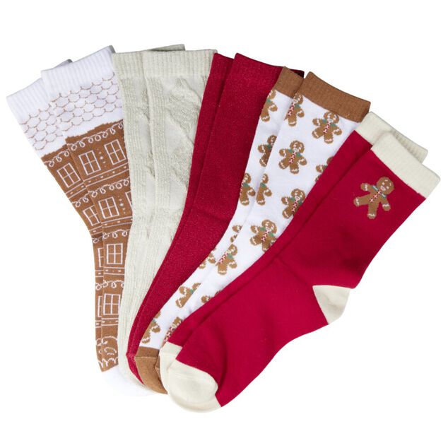 Chaussette de No&euml;l X5 paires unisexe TU coton et spandex L11X9XH22 cm coloris assortis (2 mod&egrave;les)