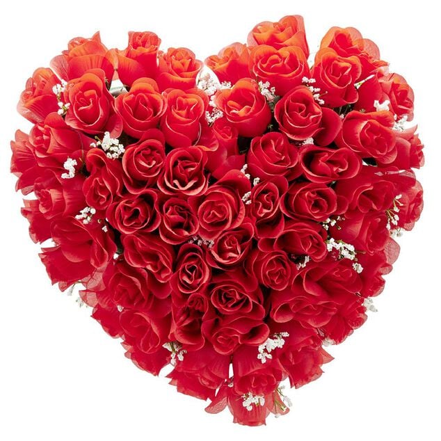 Coussin de fleurs forme coeur - Rose artificielle rouge