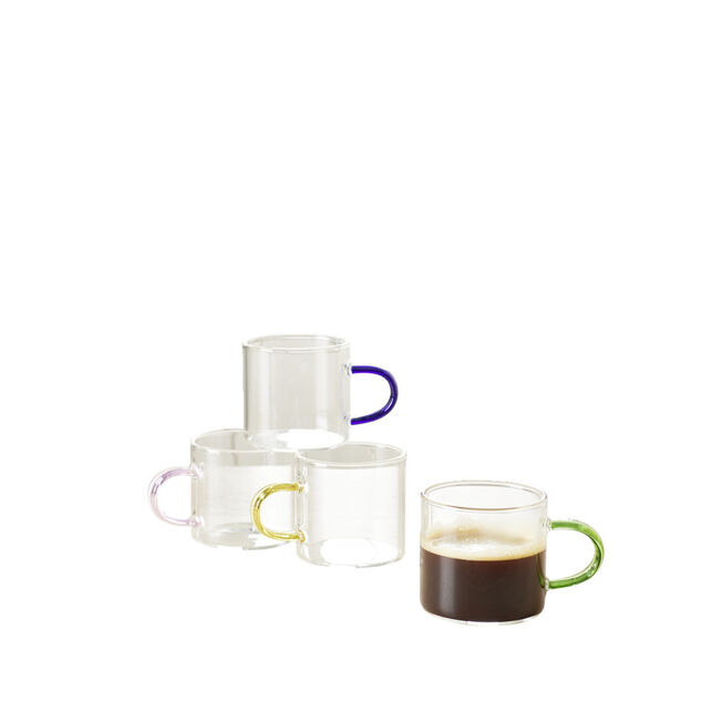 Tasse &agrave; caf&eacute; x4 en verre anse color&eacute;e &Oslash;5xH5cm