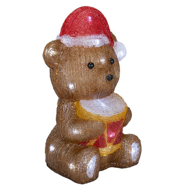 Ours de No&euml;l avec tambour lumineux 25LED acrylique marron H30cm