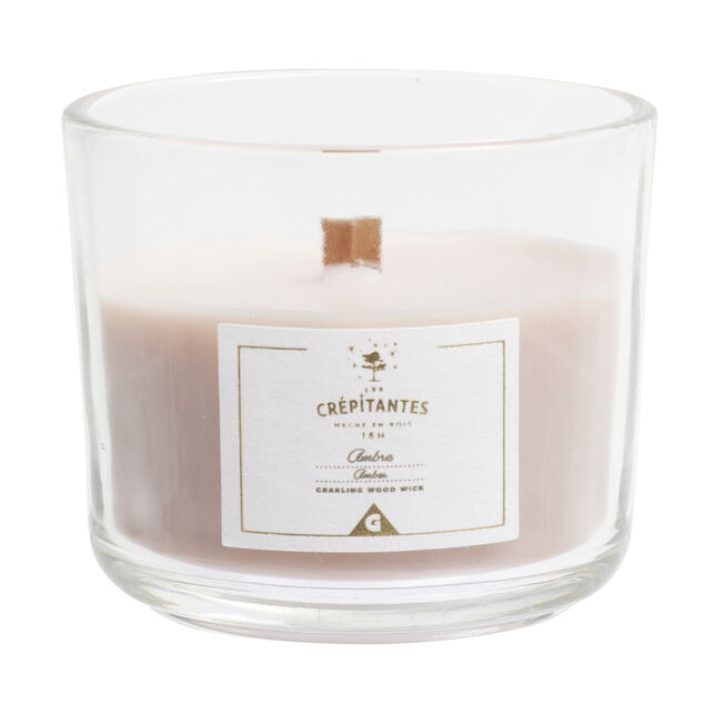 Bougie crépitante mèche en bois senteur ambre 15H