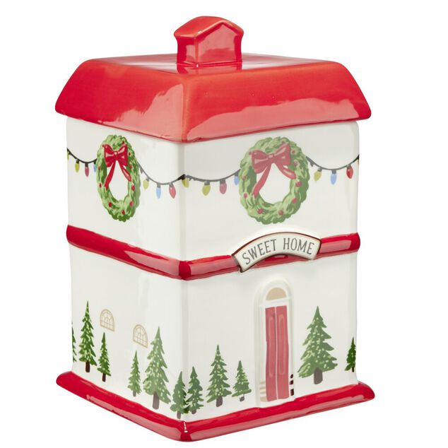 Bonbonni&egrave;re de No&euml;l forme maison en dolomite L15X15XH24 cm