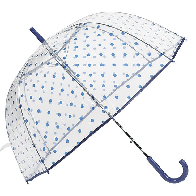 Parapluie canne transparent à pois bleus