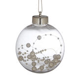 Boule de No&euml;l transparente avec perles gris argent&eacute; &oslash;8 cm