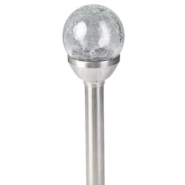 Borne solaire m&eacute;tal boule verre &Oslash;8xH34cm