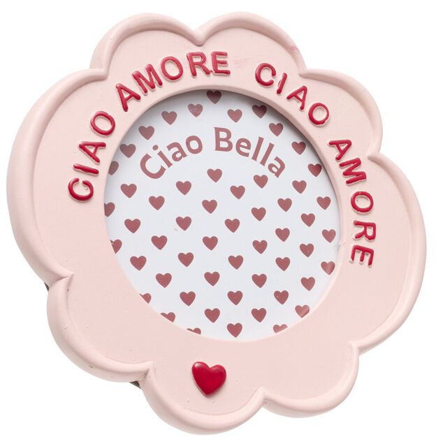 Cadre photo &agrave; poser Ciao Amore rose et rouge &Oslash;17,5xH19cm
