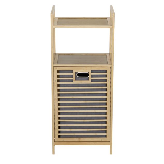 &Eacute;tag&egrave;re 2 niveaux en bambou avec panier &agrave; linge 28L int&eacute;gr&eacute; 40x30xH95cm
