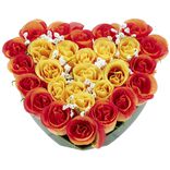 Coussin de fleurs artificiel forme coeur orange - 26 têtes