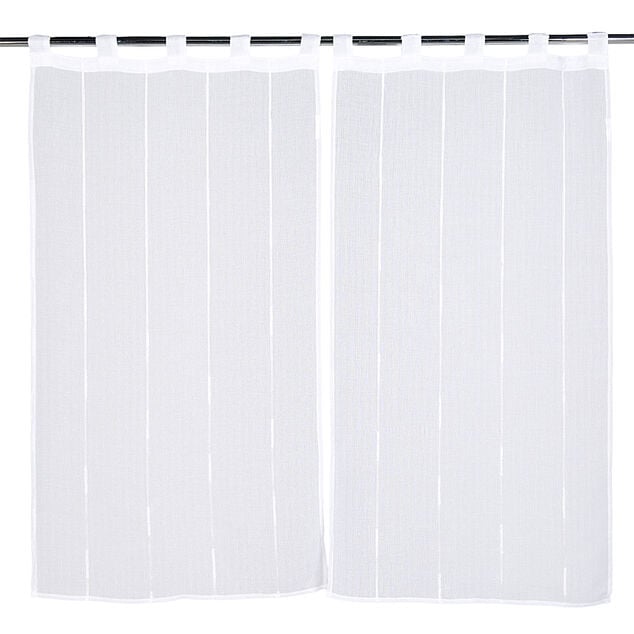 Vitrage droit &agrave; passants effet lin rayure blanc x2