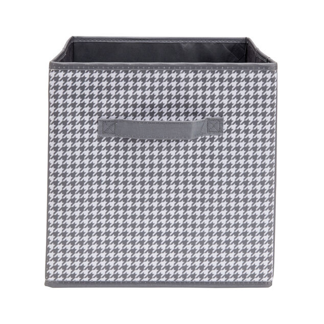 Pani&egrave;re de rangement Box Cube cartonn&eacute;e grise motif patte d'oie 31x31xH29cm