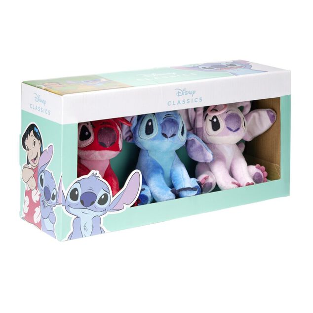 Peluche Stitch x3 &agrave; suspendre bleu, rouge et rose H12cm