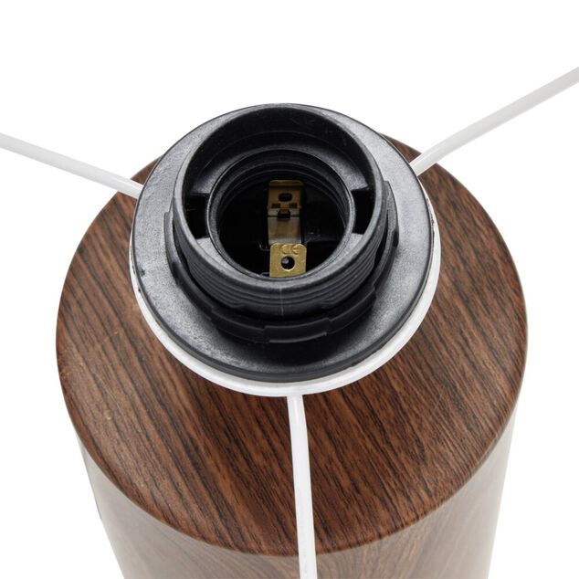 Lampe &agrave; poser base c&eacute;ramique effet bois abat-jour blanc &Oslash;24xH37cm