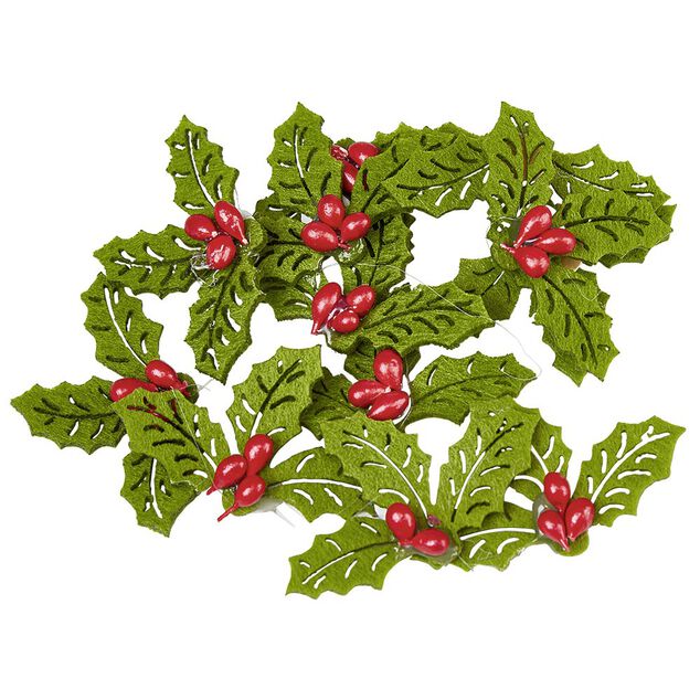 D&eacute;coration houx No&euml;l vert et rouge x12