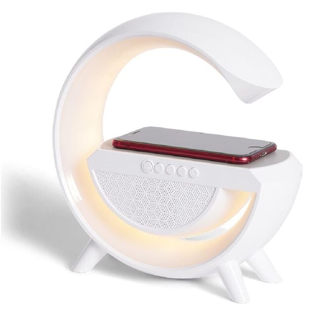 Enceinte multifonction forme G lampe et chargeur à induction