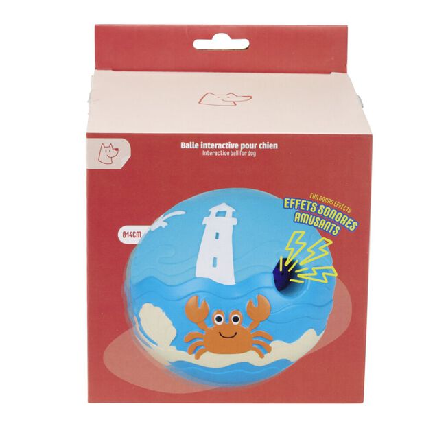 Balle pour chien int&eacute;ractive sonore th&egrave;me oc&eacute;an PVC bleu &Oslash;14cm
