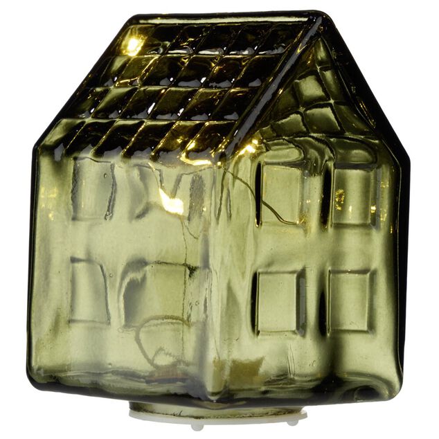 Maison d&eacute;co &agrave; poser &agrave; LED en verre 6,5x6,5xH9cm (4 mod&egrave;les)