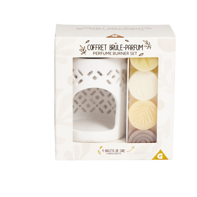 Br&ucirc;le parfum en c&eacute;ramique avec 4 galets de cire parfum&eacute;s