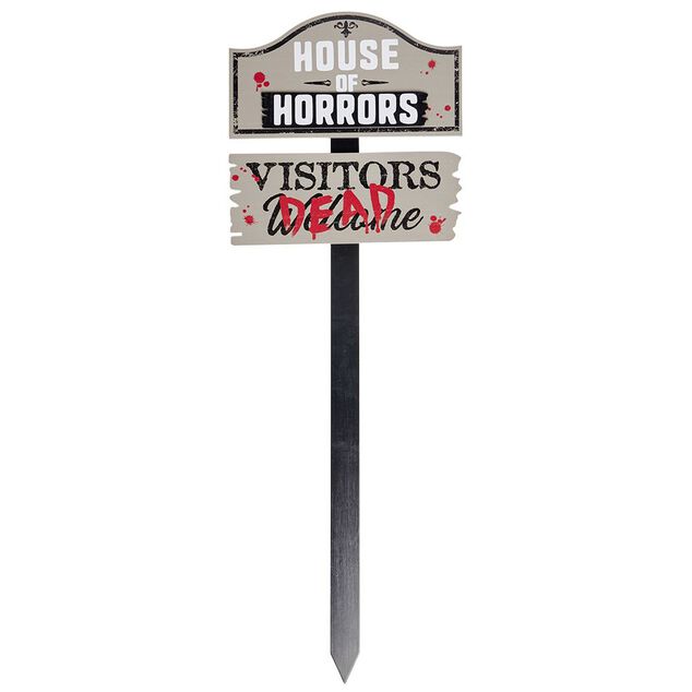 Pancarte jardin bois Halloween inscription House of horrors H85cm