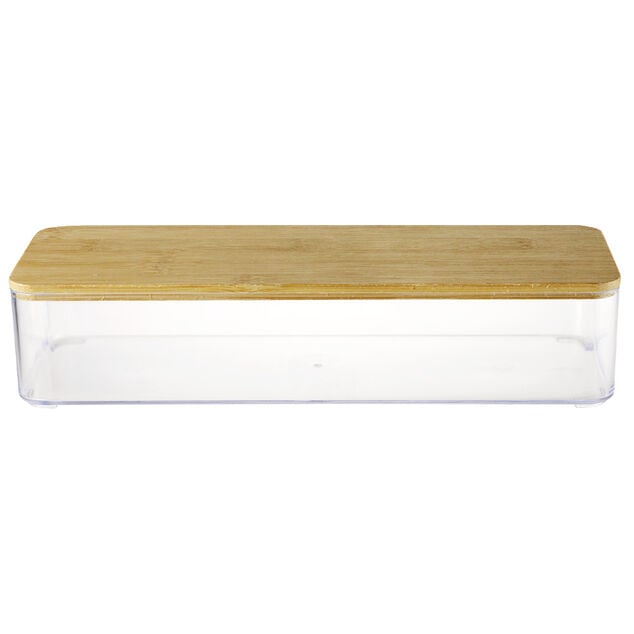Bo&icirc;te de rangement x3 plastique transparent couvercle bambou