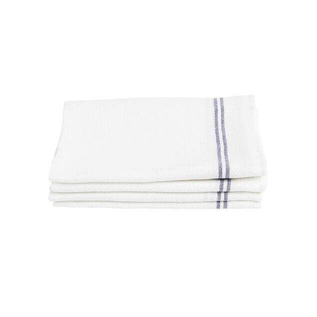 Torchon de cuisine x4 coton blanc liser&eacute; rouge ou bleu 46x60cm - 2 mod&egrave;les