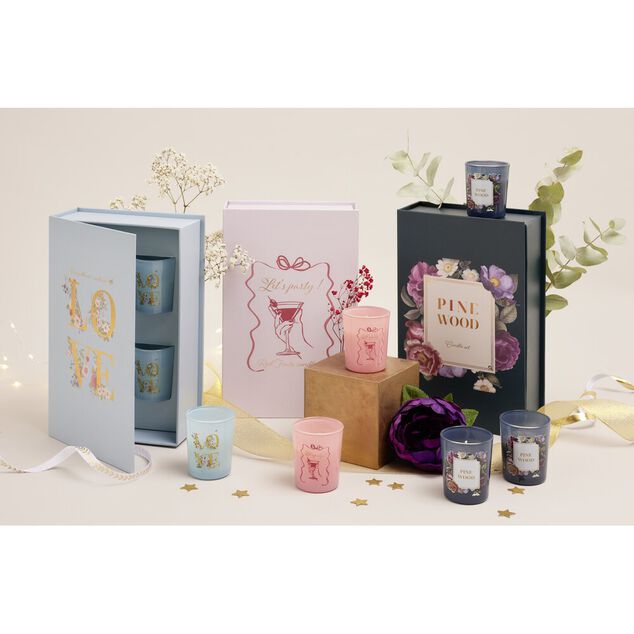 Bougie parfumée dans verre x4 coffret forme livre 16x17cm (4 modèles)