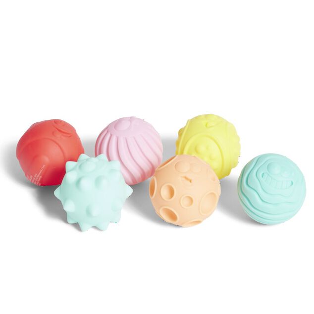 Lot de 6 balles &eacute;veil textur&eacute;es th&egrave;me &eacute;moji multicolore