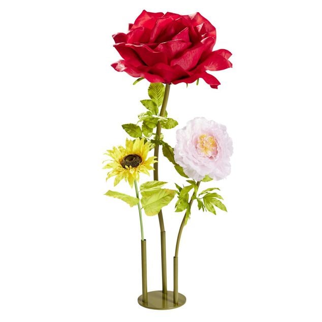 Socle repose-fleur 3 tiges m&eacute;tal vert olive &Oslash;29,5xH40,5cm