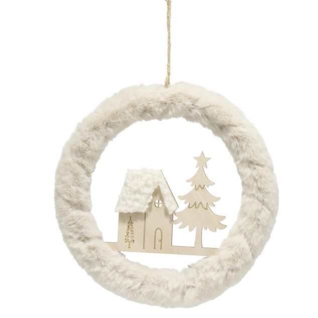 Couronne de No&euml;l d&eacute;corative &agrave; suspendre avec village (3 mod&egrave;les)