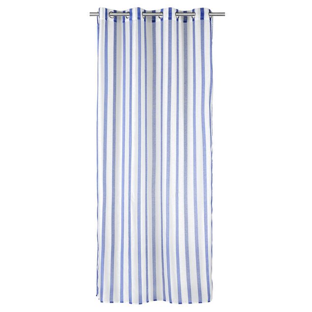 Voilage &agrave; oeillets 140x240cm polyester bayad&egrave;re rayures blanc et bleu