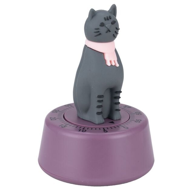 Minuteur cuisine forme chat violet &Oslash;7xH10cm