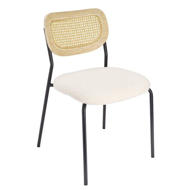 Chaise Pietra m&eacute;tal noir dossier bois assise bouclette beige 51x52xH80,5cm