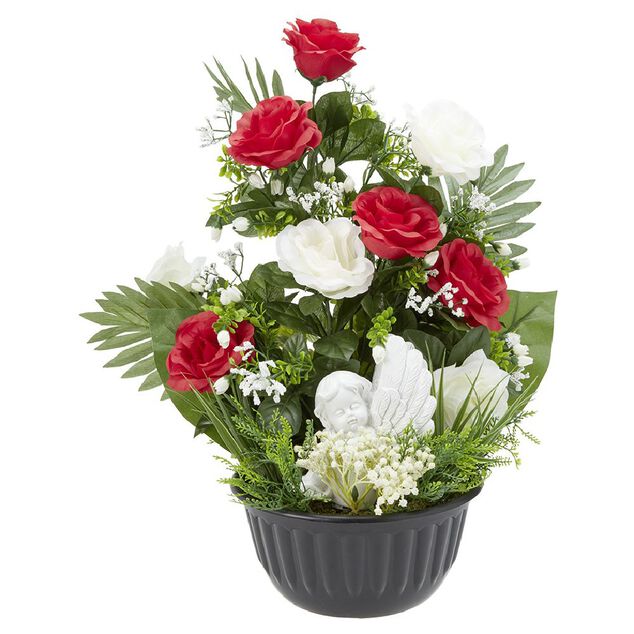 Composition columbarium H54 cm rouge blanc - Fleur artificielle
