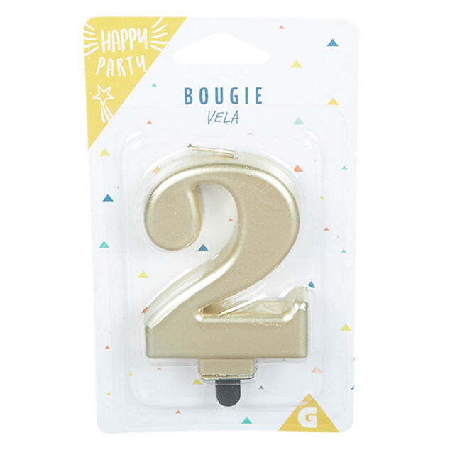 Bougie anniversaire chiffre 2 mat dor&eacute;
