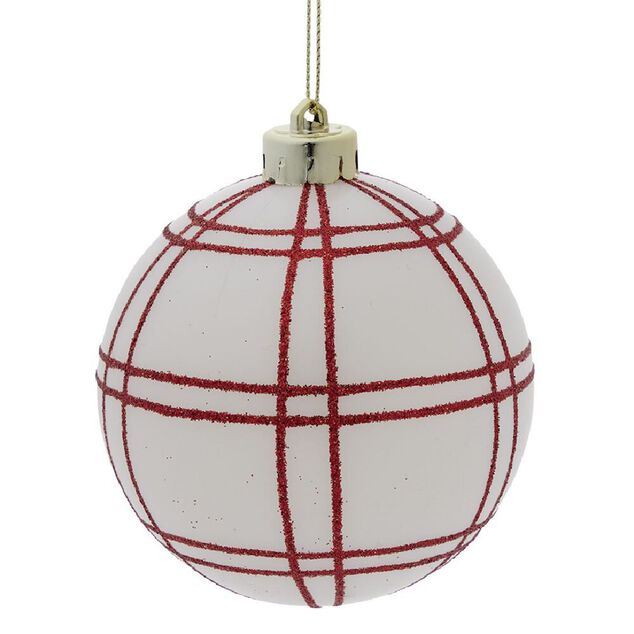 Boule Noël quadrillage blanc ou rouge Ø8cm (3 modèles)