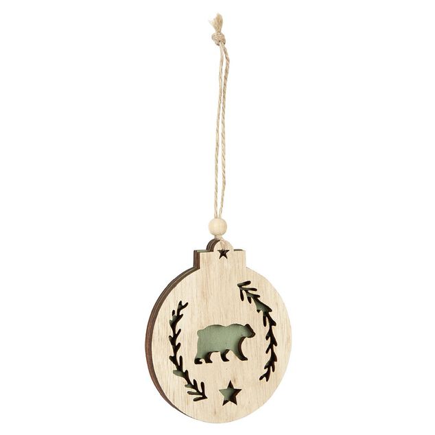 Supension ronde en bois nature motif ours ou hibou