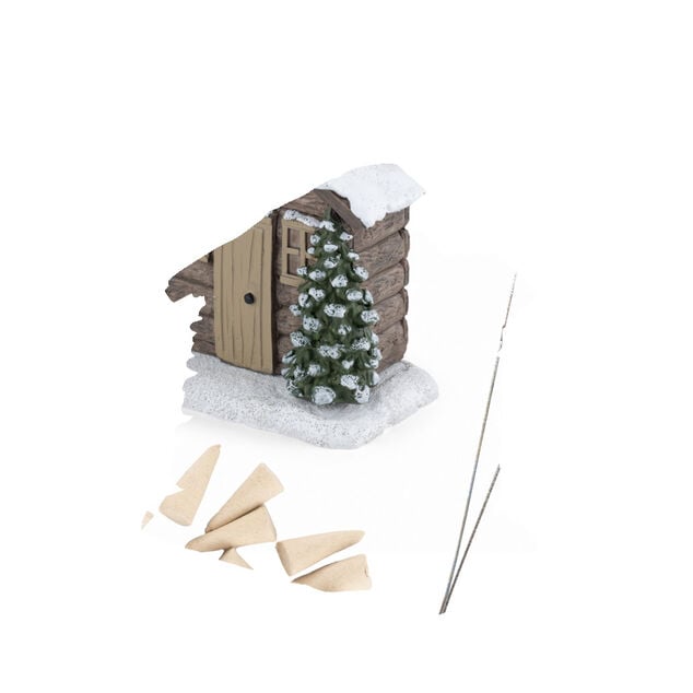 Brûleur cône encens forme chalet enneigé 13x7,5x13cm