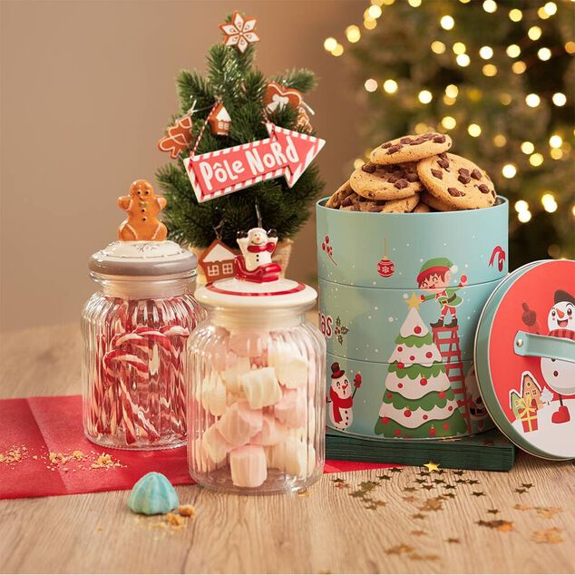 Bonbonni&egrave;re en verre avec couvercle en c&eacute;ramique d&eacute;co de No&euml;l