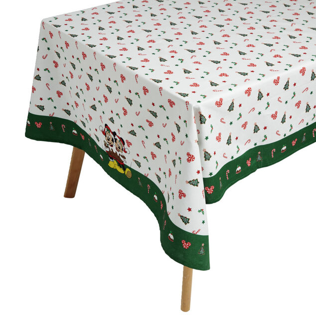 Nappe de Noël Disney Mickey et Minnie blanc et vert 140x250cm