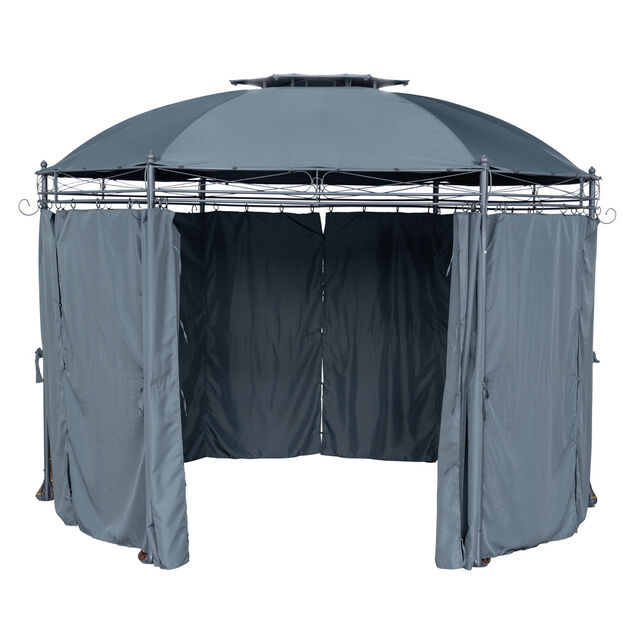 Tonnelle de jardin ronde Mathias 6 pieds métal et tissu gris UPF50+ Ø350xH270cm