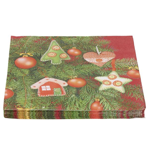 Serviette en papier 4 plis X20 pcs imprim&eacute; sapin de No&euml;l d&eacute;cor&eacute; 33X33 cm vert