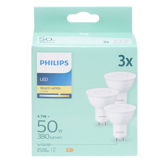 Ampoule LED GU10 X3 &eacute;clairage blanc chaud L6X5XH6 cm 50 W