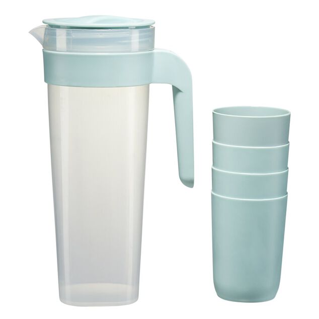 Pichet pique-nique avec 4 verres en plastique Ø10xH24,5cm (2 modèles)