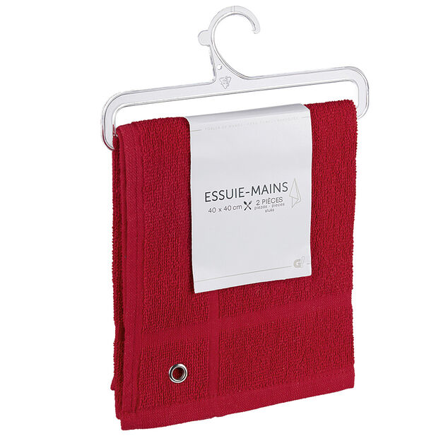 Essuie main carr&eacute; 40x40 cm uni rouge x2