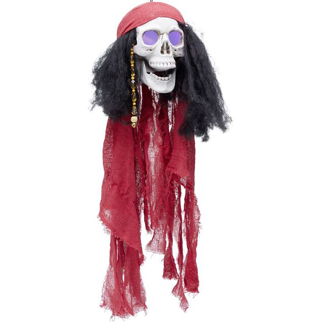 Suspension Halloween LED t&ecirc;te de mort pirate avec foulard rouge