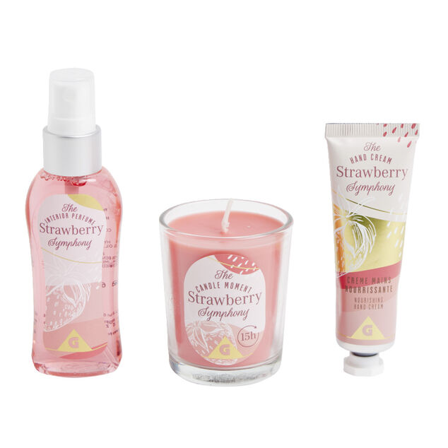 Coffret senteur avec bougie/cr&egrave;me mains/parfum d'int&eacute;rieur