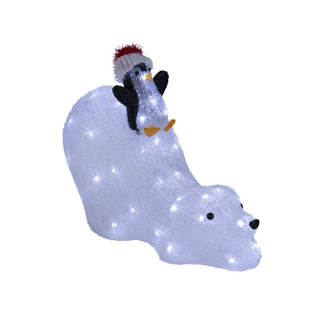D&eacute;coration de No&euml;l ext ours toboggan avec pingouin 50LED blanc froid H30cm