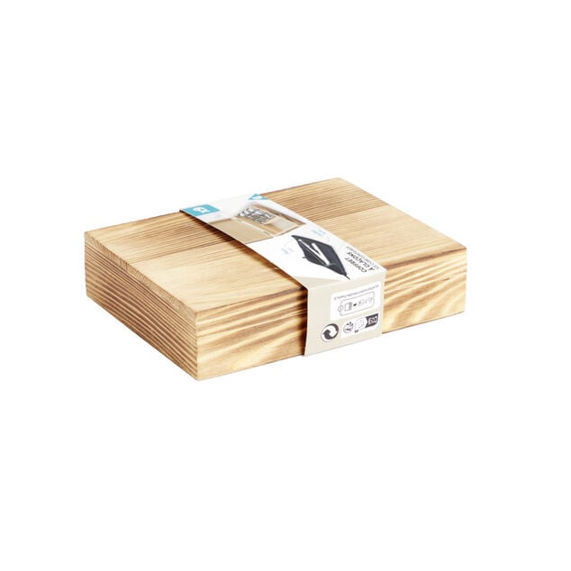 Gla&ccedil;ons en acier avec pince et housse dans coffret en bois